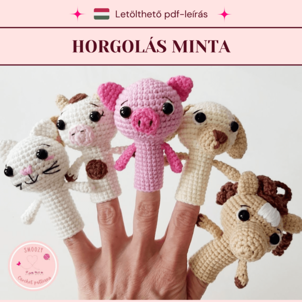 Farm állatok ujjbáb horgolási minta