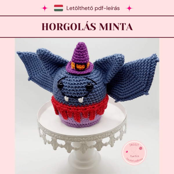 Horgolt Halloween denevér muffin mintaleírás