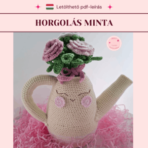 Horgolt öntözőkanna rózsával horgolási minta