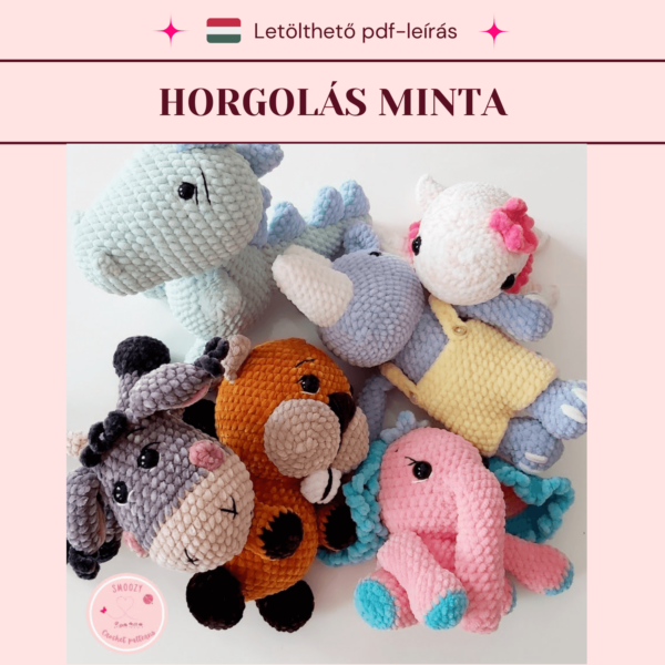 Horgolt plüss állatok (6 db) mintaleírás